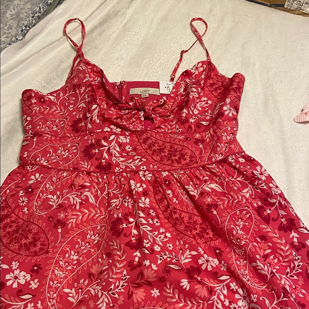 NWT LOFT Pink Paisley 100% Cotton Midi Dress w/ Pockets - Picture 3 of 10